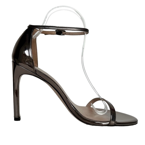 Stuart Weitzman Nudistsong Ankle Strap Sandal Pewter Glass Heels 8 1/2 M Medium - Picture 14 of 17